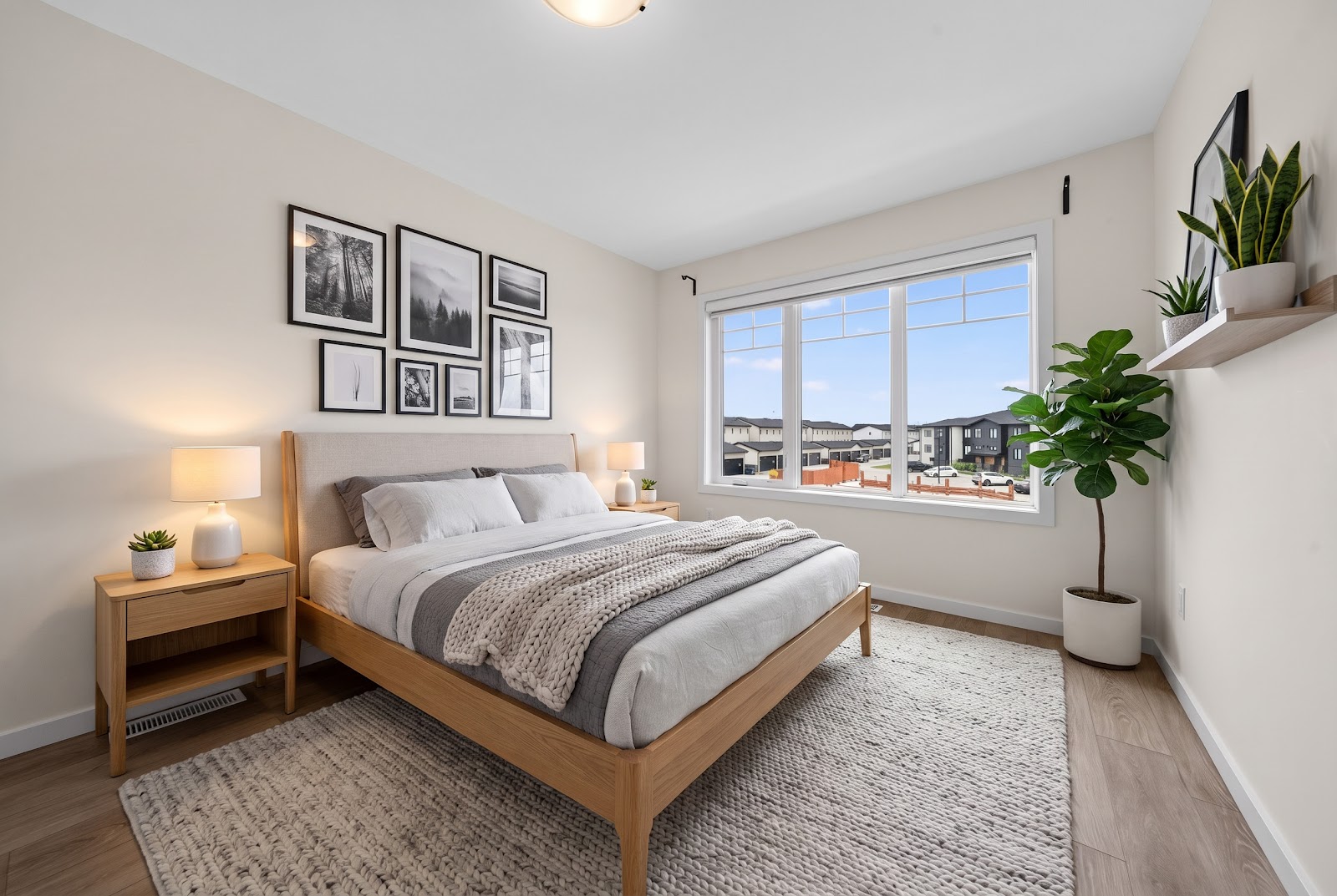 The primary bedroom, staged