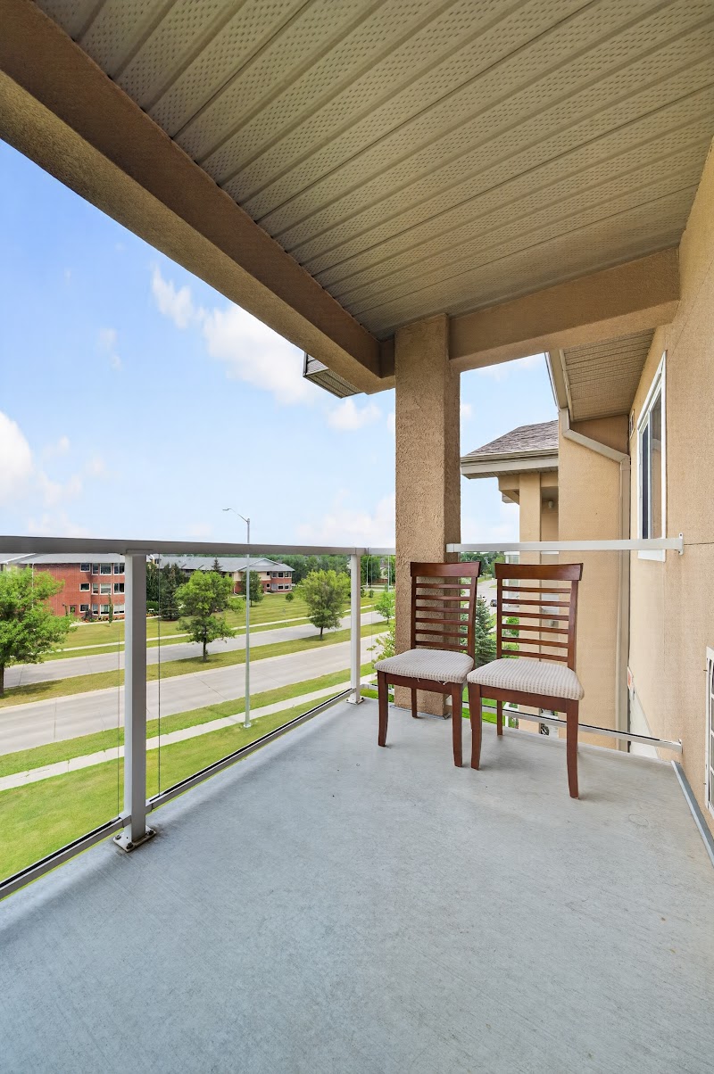 The balcony, looking out over the green space