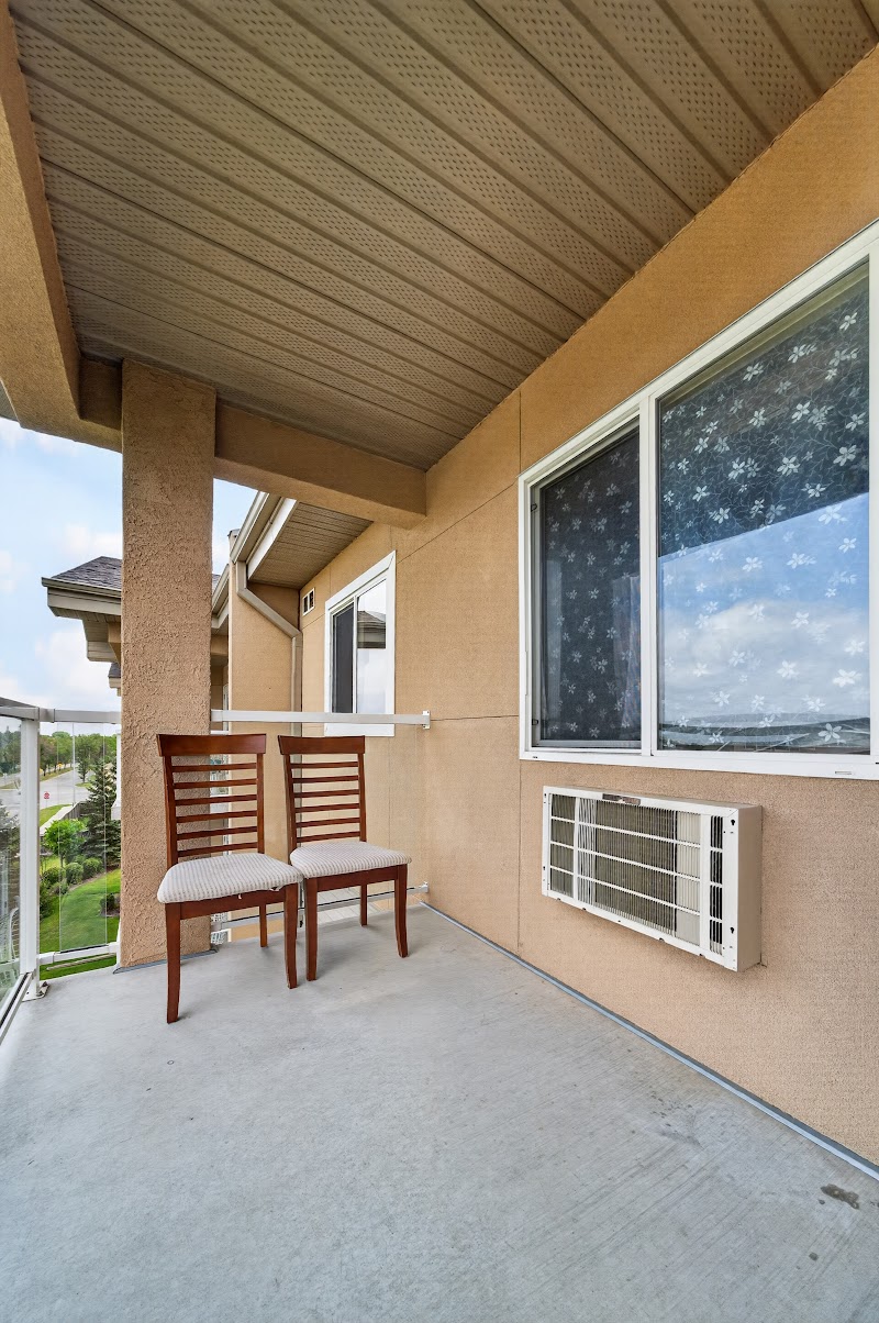 The balcony, looking out over the green space