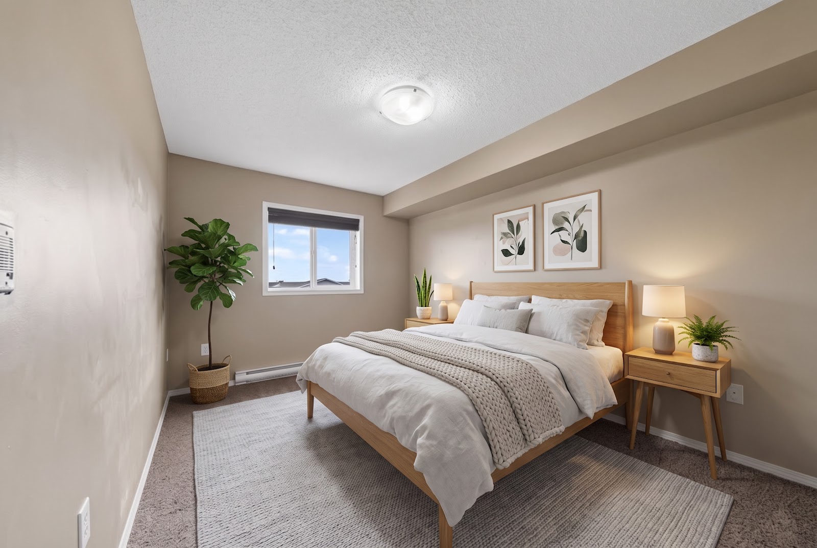 The bedroom, staged